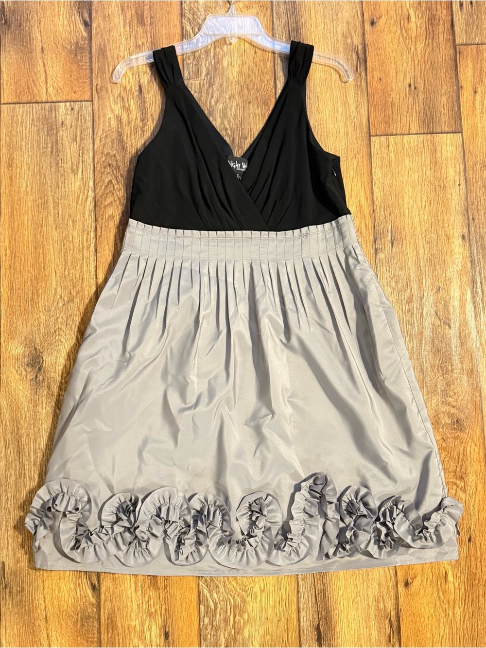 Women’s Black & Light Gray Two-Tone Cocktail Dress with Ruffle Hem- size: 12